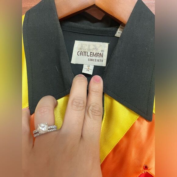 Vintage Ely Cattleman Black Flame Western Snap Shirt – Size 16/34 – Bold Flame - Picture 5 of 7